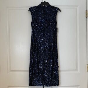 NWT Adrianna Papell Navy Sequin Midi Dress